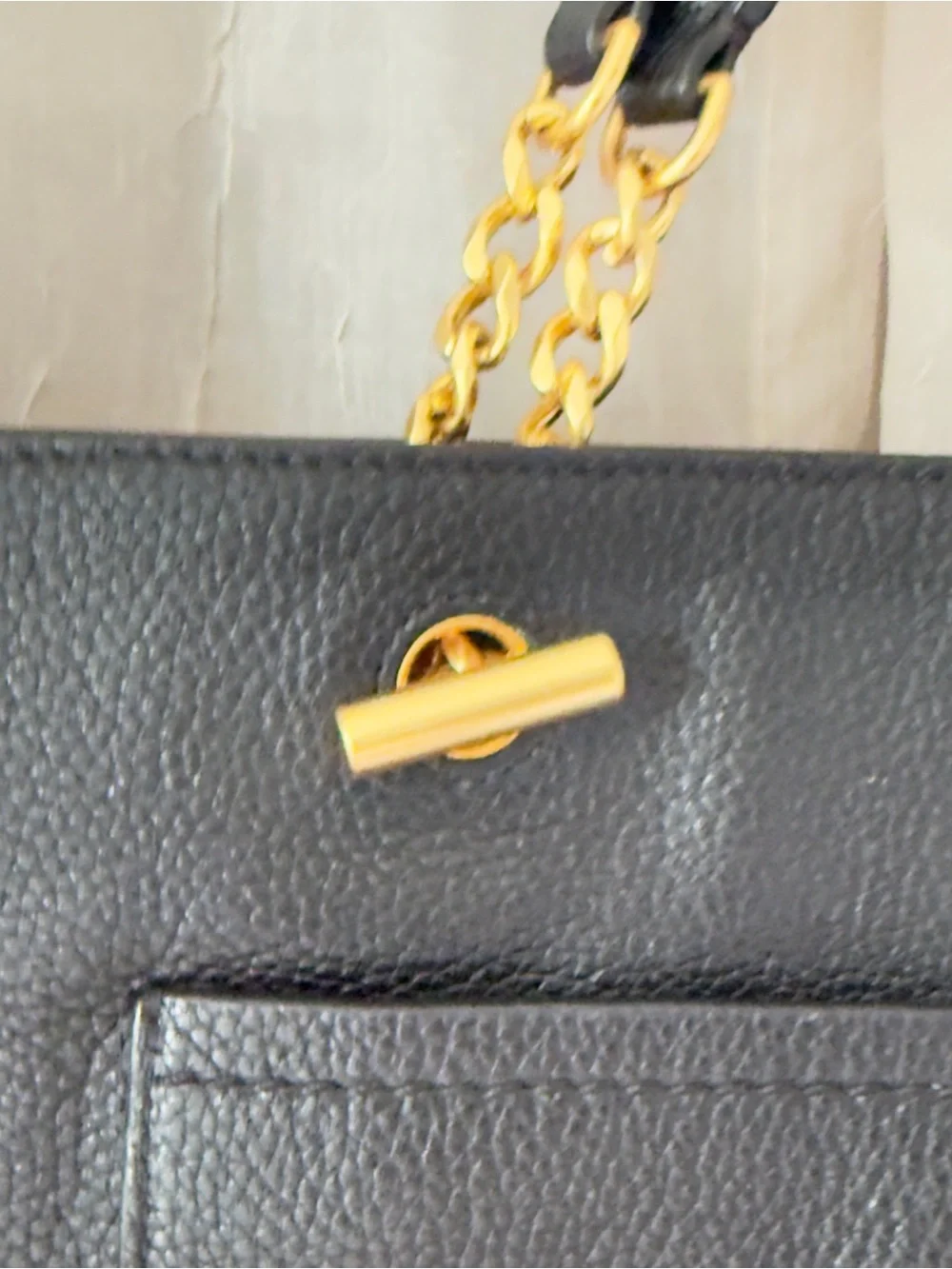 Tory Burch Black Pebbled Leather Tote with Gold Logo
